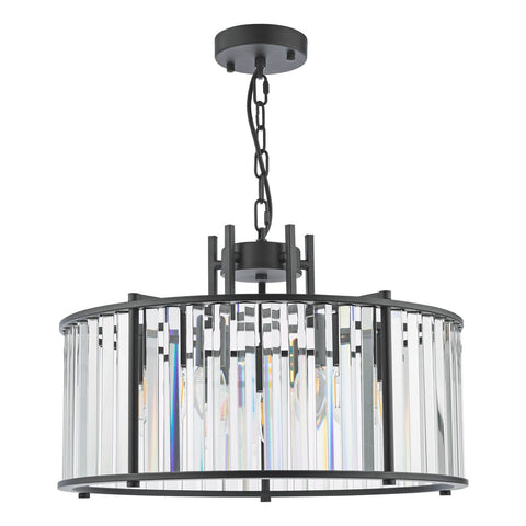 Kiran 5 Light Pendant Satin Black and Crystal