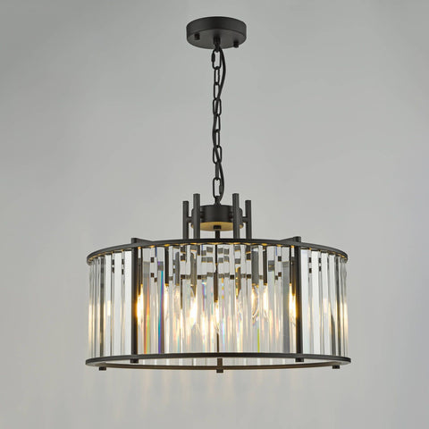 Kiran 5 Light Pendant Satin Black and Crystal