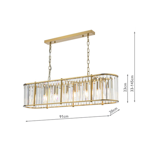 Kiran 7 Light Bar Pendant Natural Brass and Crystal