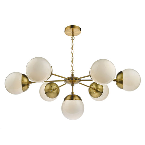 Bombazine 7 Light Pendant Natural Brass & White Opal Glass