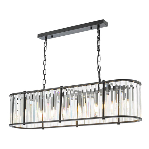 Kiran 7 Light Bar Pendant Satin Black and Crystal