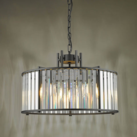 Kiran 5 Light Pendant Satin Black and Crystal