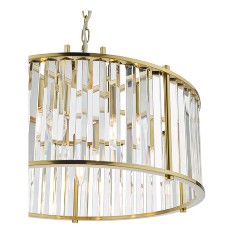 Kiran 5 Light Pendant Natural Brass and Crystal