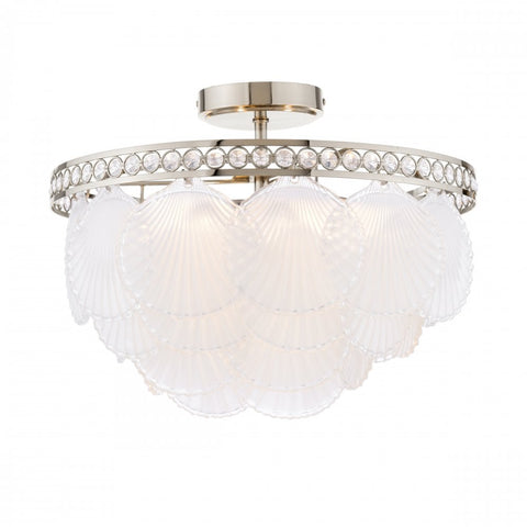 Laura Ashley Caverton 4 Light Semi-Flush Polished Nickel and White Glass