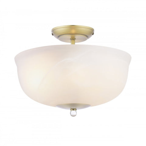 Laura Ashley Cossington 2 Light Semi-Flush Matt Antique Brass and White Marble Effect Glass