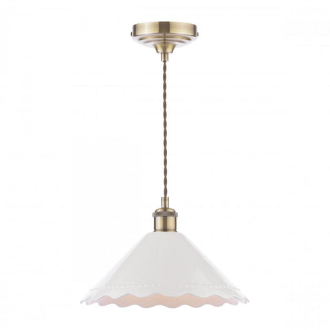 Laura Ashley Daws Pendant White Ceramic and Antique Brass