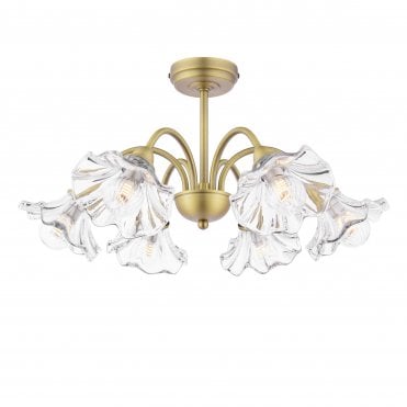 Laura Ashley Kerswell 6 Light Semi-Flush Matt Antique Brass and Glass