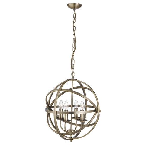 ORBIT 4 LIGHT CAGE FRAME ORB PENDANT - ANTIQUE BRASS