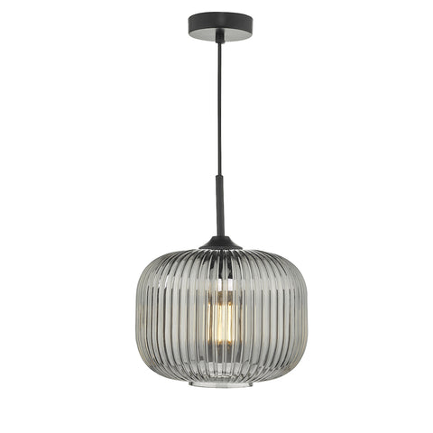 Demarius 1 Light Pendant Black and Smoked Glass