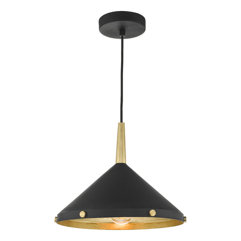 Edena 1 Light Pendant - Matt Black And Gold Leaf