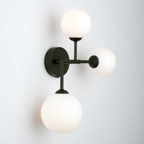 Euan 3lt Wall Light - Black & Opal Glass