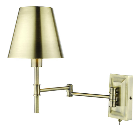 Kensington 1 Light Swing Arm Wall Light - Antique Brass