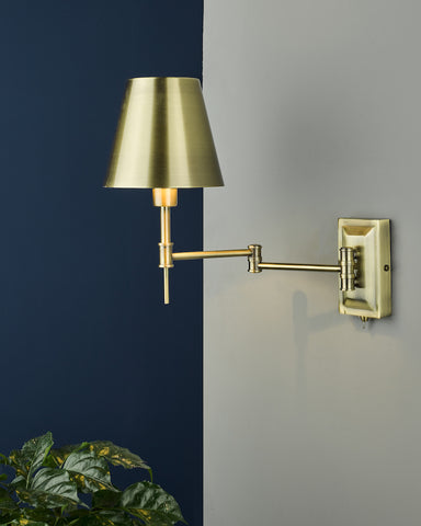 Kensington 1 Light Swing Arm Wall Light - Antique Brass