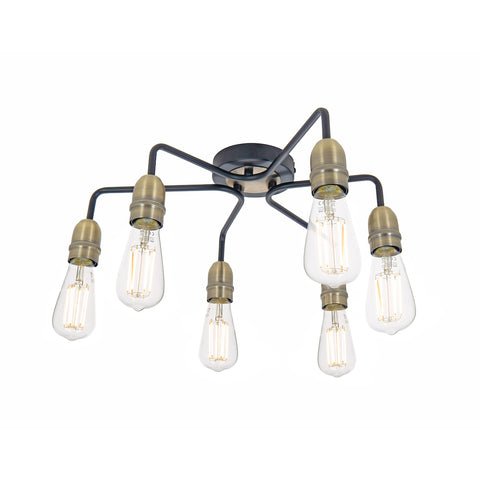 Kiefer 6 Light Flush- Black & Antique Brass