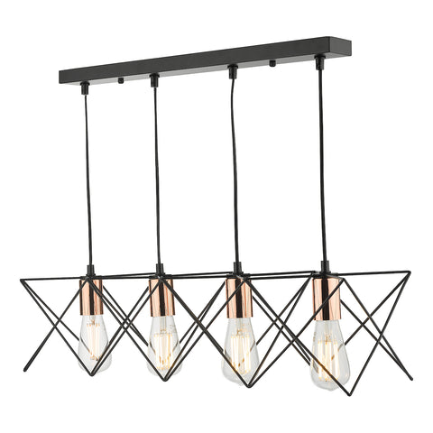 Midi 4 Light Bar Pendant Black & Bright Copper