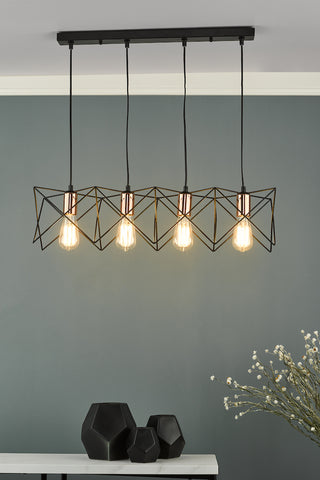 Midi 4 Light Bar Pendant Black & Bright Copper