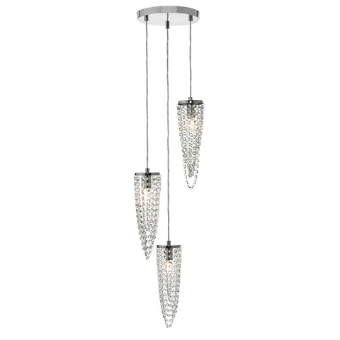 Nuala 3 Light Cluster Pendant - Polished Chrome & Crystal