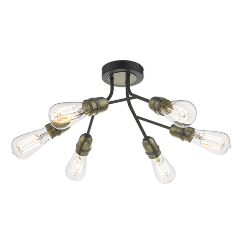 Remy 6 Light Semi Flush - Black & Antique Brass