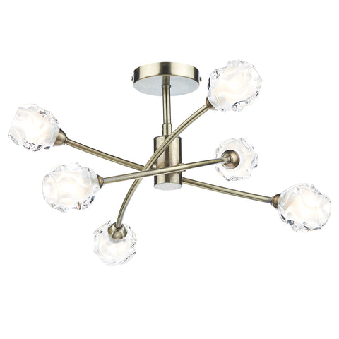 Seattle 6 Light Semi Flush - Antique Brass