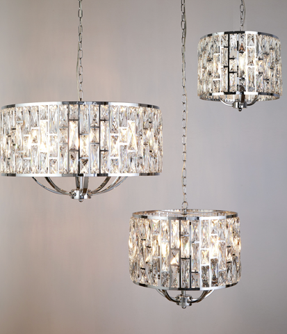 BIJOU 3LT CHROME PENDANT WITH CRYSTAL GLASS