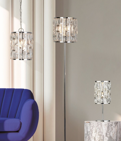 BIJOU 1LT CHROME PENDANT WITH CRYSTAL GLASS