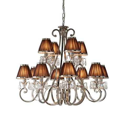 Oksana Polished Nickel 12lt Pendant & Chocolate Shades