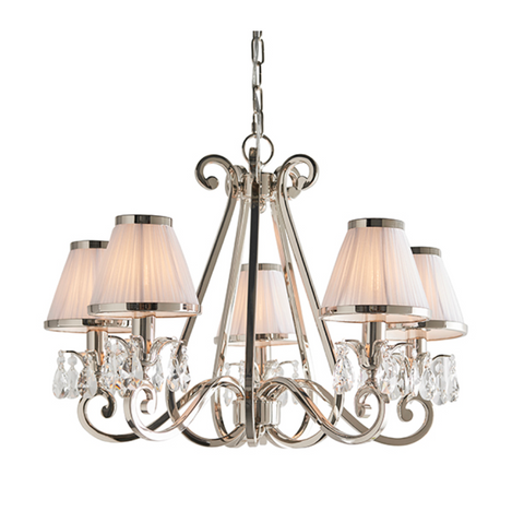 Oksana 5 Light Nickel and White Shades Pendant