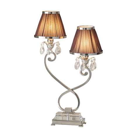 Oksana Polished Nickel & Chocolate Shades Twin Table Lamp