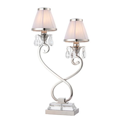 Oksana Polished Nickel & White Shades Twin Table Lamp