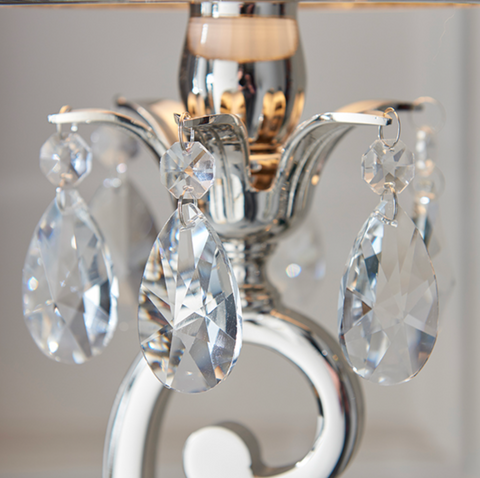 Oksana Polished Nickel & White Shades Twin Table Lamp
