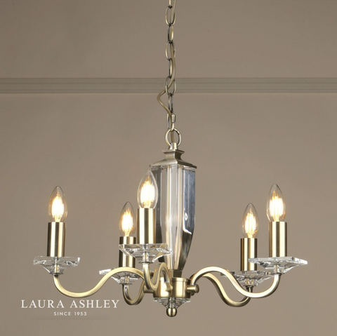 Laura Ashley Carson 5lt Chandelier Cut Glass & Antique Brass