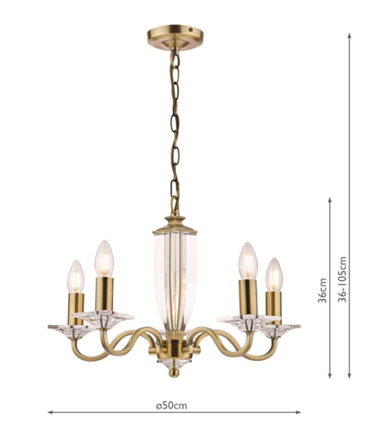 Laura Ashley Carson 5lt Chandelier Cut Glass & Antique Brass