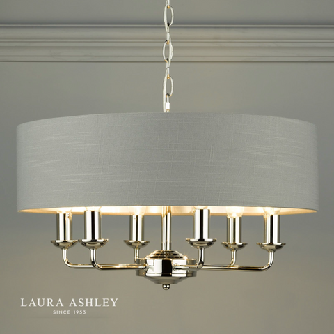 Laura Ashley Sorrento Polished Nickel 6 Light Armed Fitting Ceiling Light with Charcoal Shade