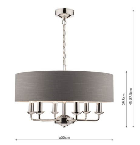 Laura Ashley Sorrento Polished Nickel 6 Light Armed Fitting Ceiling Light with Charcoal Shade