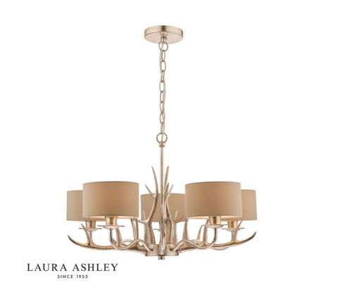 Laura Ashley Mulroy 5lt Antler Chandelier Champagne With Shades