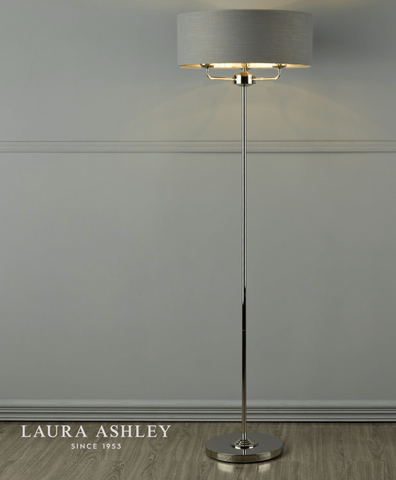 Laura Ashley Sorrento Polished Nickel 3 Light Floor Lamp with Charcoal Shade