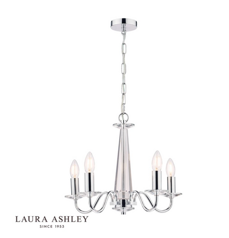 Laura Ashley Blake Cut Glass & Polished Chrome 5 Light Chandelier