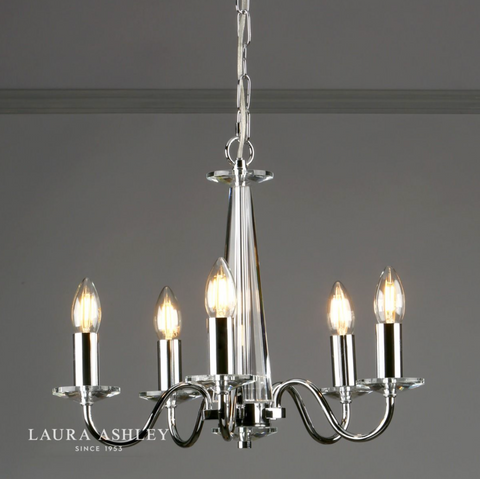 Laura Ashley Blake Cut Glass & Polished Chrome 5 Light Chandelier