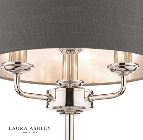 Laura Ashley Sorrento Polished Nickel 3 Light Table Lamp with Charcoal Shade