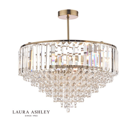 Laura Ashley Vienna 5lt Semi Flush Crystal & Antique Brass