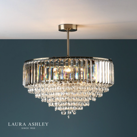 Laura Ashley Vienna 5lt Semi Flush Crystal & Antique Brass