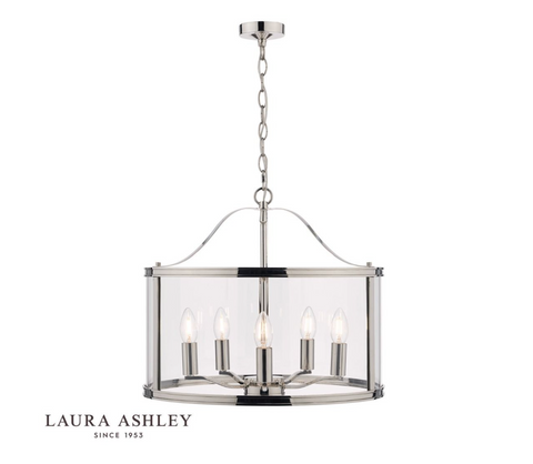 Laura Ashley Harrington 5lt Pendant Polished Nickel Glass