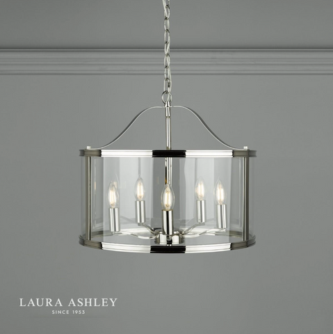 Laura Ashley Harrington 5lt Pendant Polished Nickel Glass