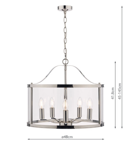 Laura Ashley Harrington 5lt Pendant Polished Nickel Glass