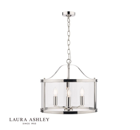 Laura Ashley Harrington 3lt Pendant Polished Nickel Glass