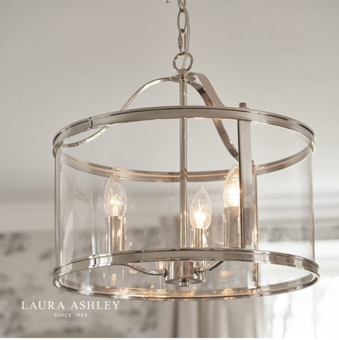 Laura Ashley Harrington 3lt Pendant Polished Nickel Glass