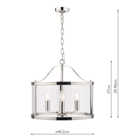 Laura Ashley Harrington 3lt Pendant Polished Nickel Glass