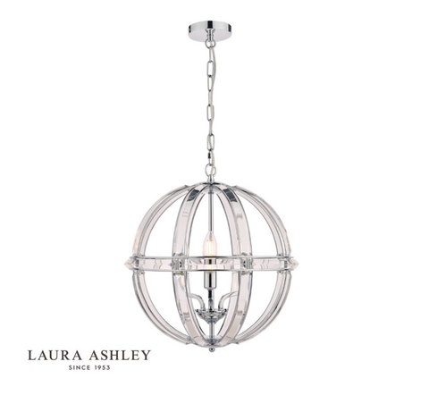 Laura Ashley Aidan Glass & Polished Chrome 3 Light Globe Chandelier