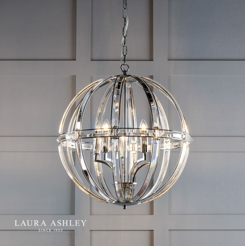 Laura Ashley Aidan 5lt Pendant Glass & Polished Chrome