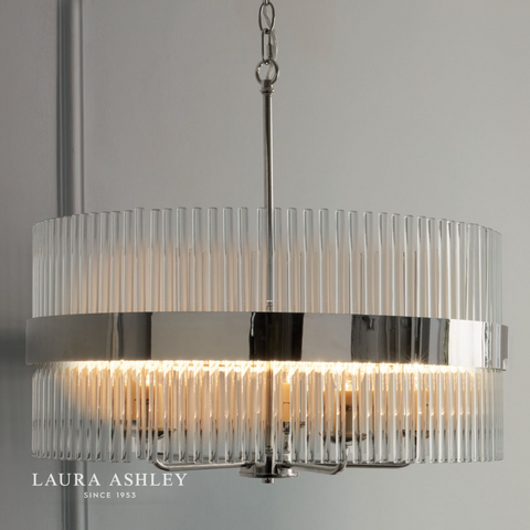 Laura Ashley Alexa 5lt Pendant Polished Nickel Glass Rods